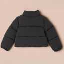 Amazon Essentials Girl's Cropped Full-Zip Puffer Jacket (Quilted Matte or Sherpa Fleece) (Large, Black)