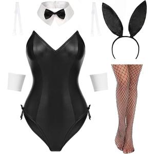 Avidlove Women Bunny Costume Lingerie Sets for Women Sexy Halloween One Piece Bodysuit Stockings Set（7-Piece Set) M