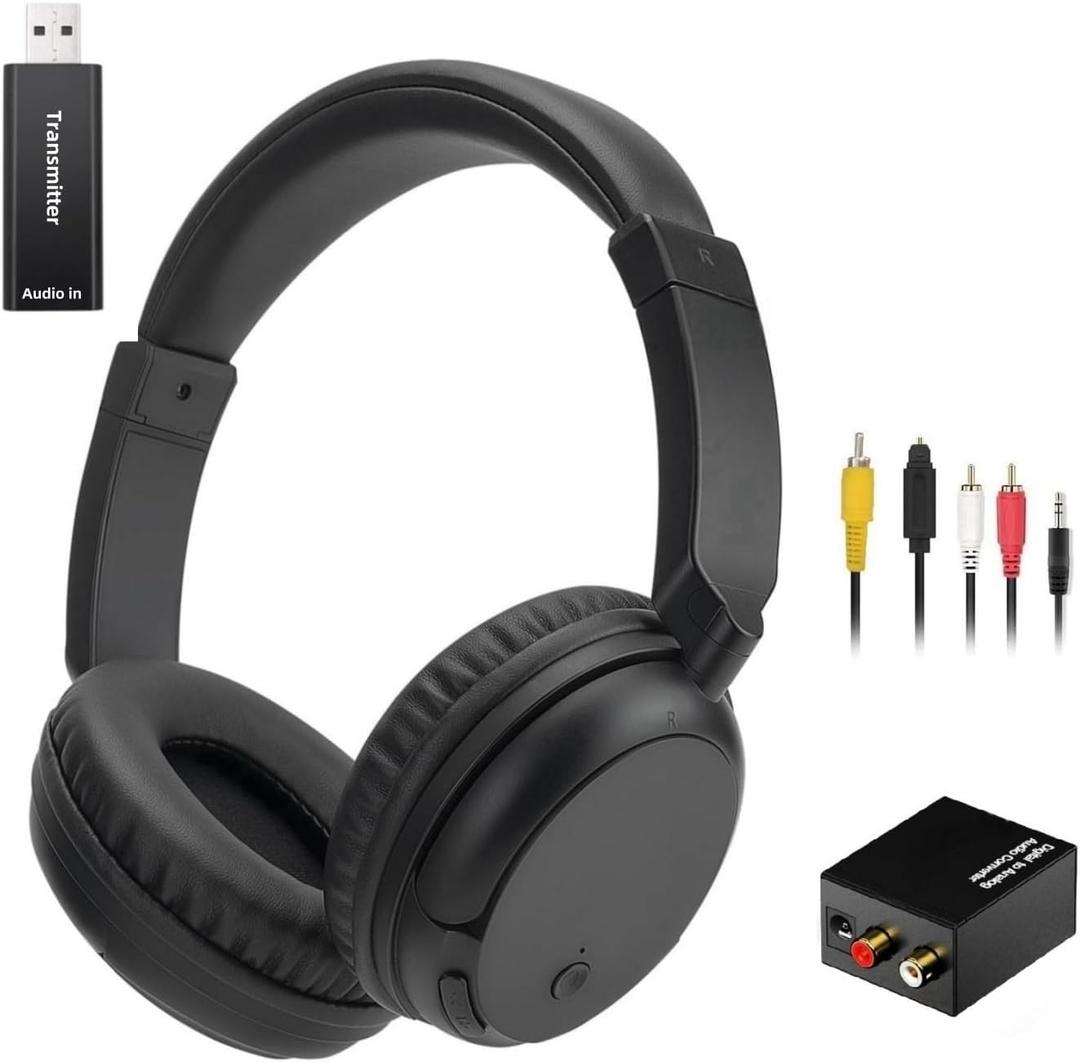 Wireless Bluetooth TV Headphones for Seniors, Wireless TV Headset with USB Transmitter, Lightweight and Comfortable Over Ear Headphone, Up to 30 Hours Battery Life, Lossless Audio (Black)