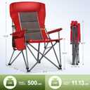 LET'S CAMP Oversized 29.52" High Back Camping Chairs Heavy Duty Lawn Chair Support 500LBS, Collapsible Chair with Cup Holder, Side Pocket,2 Pack(Red), Twin Pack