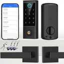 BEBASIA APP Control Fingerprint Lock with Handle, Heavy Duty Smart Keyless Entry Front Door Lock Set, Keypad Deadbolt with Lever Handles, Smart Locks for Front Door, Anti-Peeping Password Black
