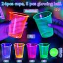 32 Pcs Glow in The Dark Party Table Tennis Game Set Include 24 Pcs Glowing Plastic Cups and 8 Balls for Indoor Outdoor Party Event Birthdays Weddings BBQ Parties