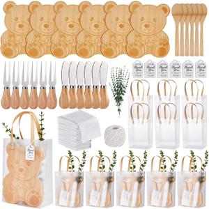 55Pcs Baby Shower Prizes for Game Winners 6 Sets Bear Shaped Cheese Board Gift with Spoons Butter Spreaders Gift Bags Kitchen Towels Bridal Shower Party Favors for Guests (Bear Shaped, 6 Sets)