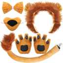 Lion Costume Lion Ears Headband and Tail Set Nose Bowtie Gloves Halloween Cosplay Accessories Party Supplies for Adults