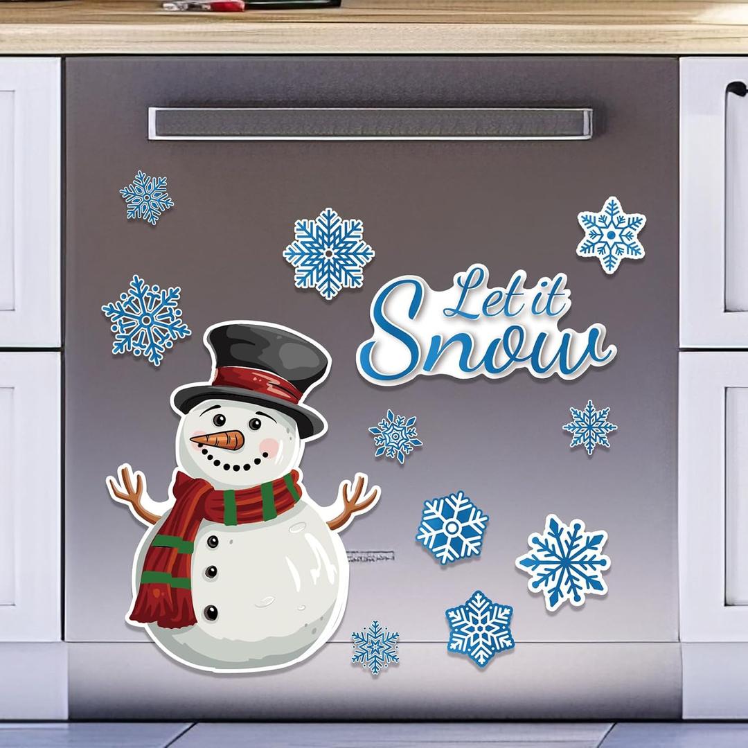 13 Pcs Christmas Snowman Refrigerator Magnet, Snowflake Refrigerator Magnet, Let It Snow Magnetic Decorations for Fridge, Kitchen, Family, Garage Door, Winter Holiday