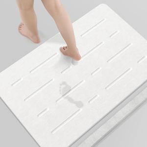 OTHWAY Large Stone Bath Mat, 32"x 20" Diatomaceous Earth Bath Mat for Bathroom Quick Drying Absorbing, Long Non-Slip Diatomite Hard Stone Shower Mat Instant Dry(White Grey)