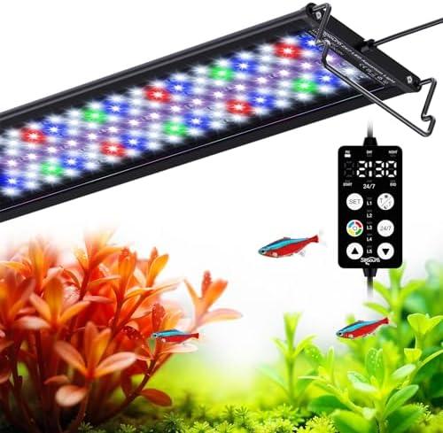 Aquarium Plant Light, 24/7 Programmable, Power-Off Memory, 7-Row LED 18-24in SEAOURA Full Spectrum Fish Tank Lights, 8 Colors, 20 Brightness Dimmable, Day & Night Cycle, Adjustable Bracket