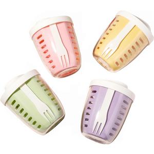 Luiruey Fruit Salad Storage Cup With Lids and Fork, 20 Oz Plastic Airtight Fruit Storage Containers for fridge with BPA-Free, Leak-Proof, Reusable for Office,Party,Travel. (pink+green+yellow+purple)