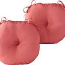 15 x 15 Round Bistro Chair Cushion, Reversible Patio Seat Cushion with Attached Ties, Polyester Fabric, Recycled Polyfiber Fill, Set of 2 - Coral