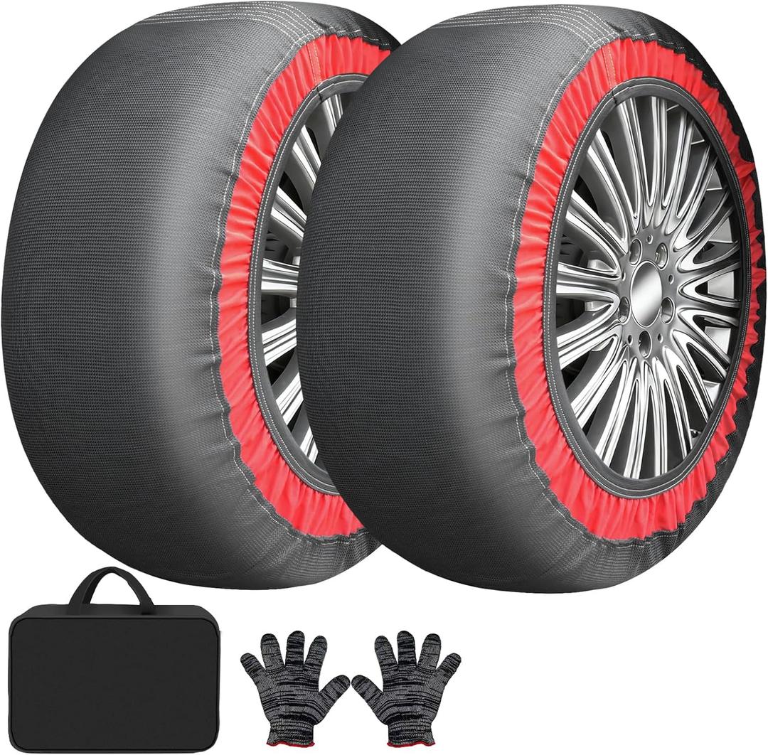 Snow Socks for Tires, Anti-Skid Tire Socks, Snow Traction Device for Passenger Cars Trucks Winter Emergency Accessory, Pack of 2