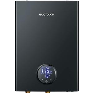 Electric Tankless Water Heater, ECOTOUCH 14kW Instant Hot Water Heaters on Demand 240V Point of Use Hot Water Heater ETL Certificated Self-Modulation ECO140B, Black