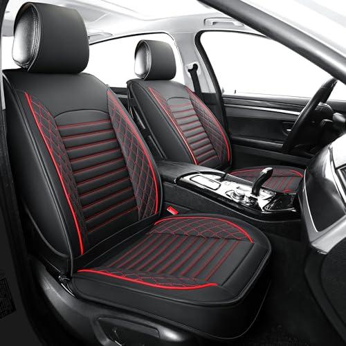 Vankerful Leather Seat Covers for Cars,Car Seat Covers Front Seats Only,Automotive Seat Covers for Trucks,SUV,Leatherette,Universal Fit,Vehicles Seats Cushions(Front Pair,Black-Red)
