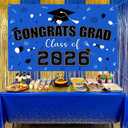 6 Pcs 2026 Graduation Blue Gold Decorations Set, Include 3 Graduation Tablecloths 1 Class of 2026 Banner 2 Foil Fringe Curtain Backdrops for College High Middle School Senior 2026 Party Supplies