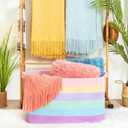 MINTWOOD Design 22in Extra Large Blanket Basket Holder Living Room, Rectangle Rope Woven Storage Basket with Handles for Laundry, Pool Towels, and Shoes, Dog Toy Organizer Bin Box, Pastel Rainbow
