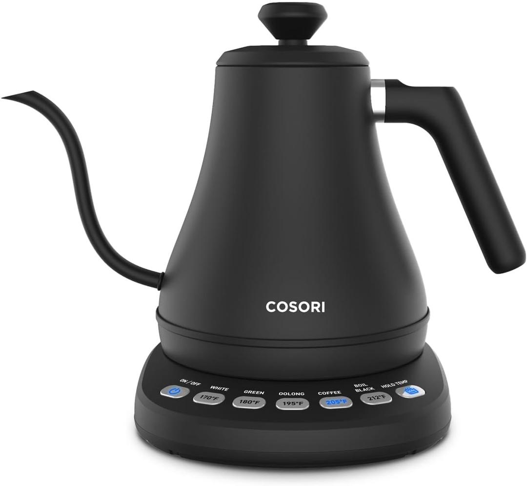 Cosori Electric Gooseneck Kettle with 5 Temperature Control Presets, Pour Over Kettle for Coffee & Tea, Hot Water Boiler, 100% Stainless Steel Inner Lid & Bottom, 1200W, 0.8L, Black