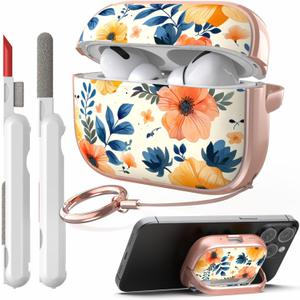 TATOFY for Airpods Pro 1st and 2nd Generation Case with Lock Flowers AirPod Pro Hard Case Cover for Women Girls with Cleaner Kit (Yellow, AIrPods Pro 2 & Pro)