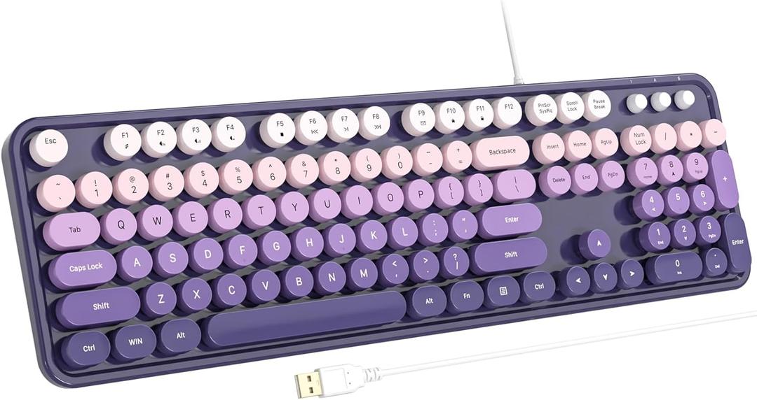 Atelus Computer Keyboard Wired, Plug Play USB Keyboard with Large Number Pad, Caps Indicators, Foldable Stands, Full Size Keyboard for Windows PC Laptop (Purple)