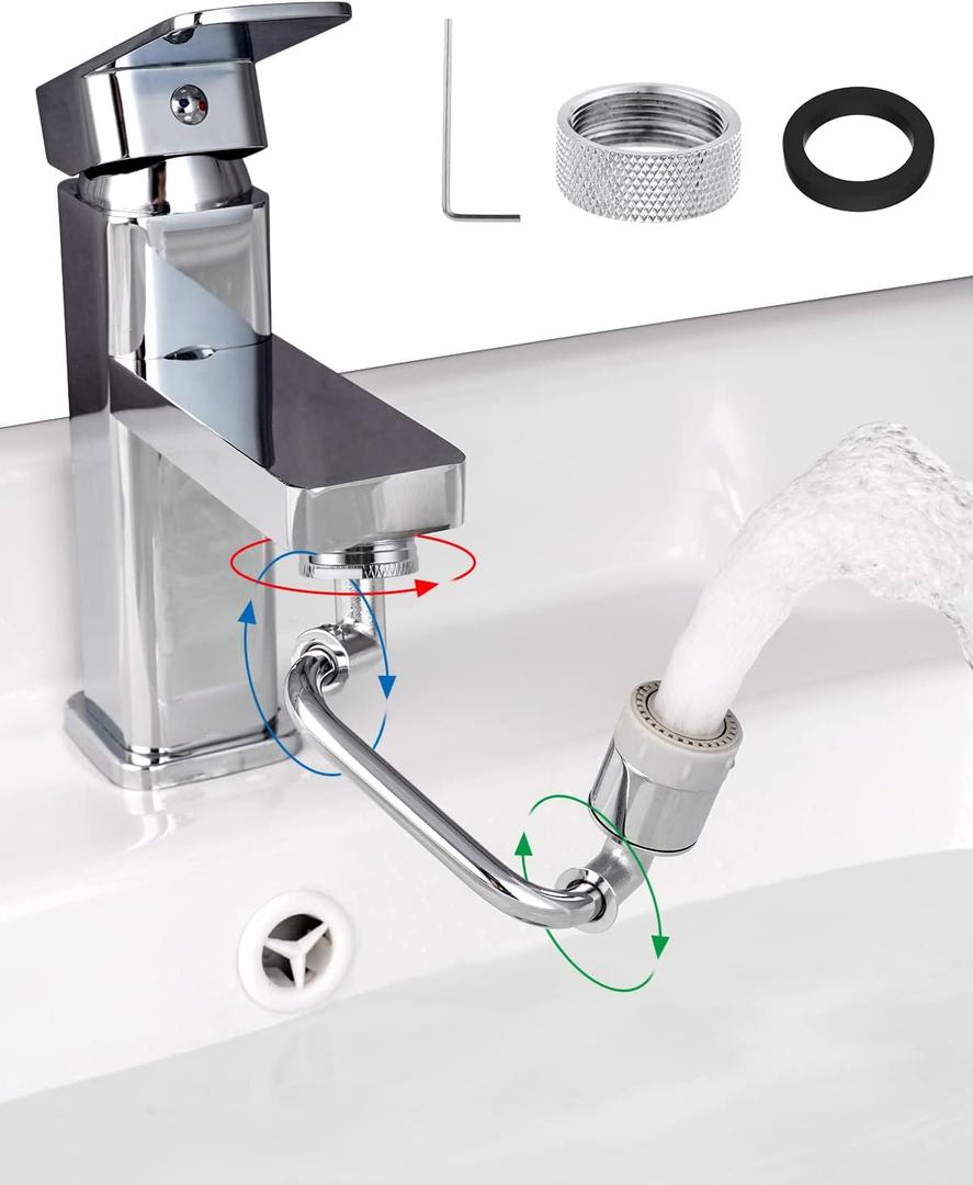 Hibbent 1080 Rotatable Faucet Extender, Swivel Faucet Aerator, Metal Faucet Attachment Dual Function Kitchen Bathroom Sink Sprayer Attachment for Gargle/Eye/Face Washing 15/16'' Male Thread