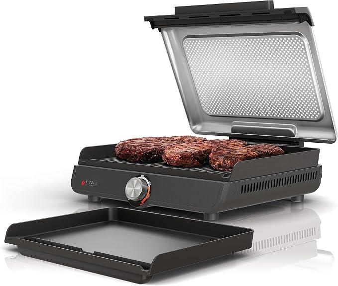 Ninja® Sizzle™ Indoor Grill & Griddle, 14'', 500°F, Grey/Silver, GR101