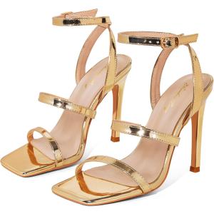 Elisabet Tang Womens Crystal Stilettos Heeled Sandals, 4 Inch Square Open Toe Strappy Sexy High Heels Ankle Strap Buckle Heels for Party Wedding Dress Daily Wear Shoes