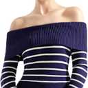 SUUKSESS Women Off Shoulder Sweaters Long Sleeve Ribbed Knit Going Out Fall Tops Blouse (Blue, XS)