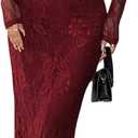 OYOANGLE Women's Floral Lace Slit Back Fishtail Long Dress Square Neck Cocktail Bodycon Dresses (Red, L)