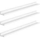 HOOBRO Floating Shelves, Wall Shelf Set of 3, 35.4 Inches Hanging Shelf with Raised Edge and Invisible Brackets, for Bathroom, Bedroom, Kitchen, Office, Living Room Decor, White WT90BJ01