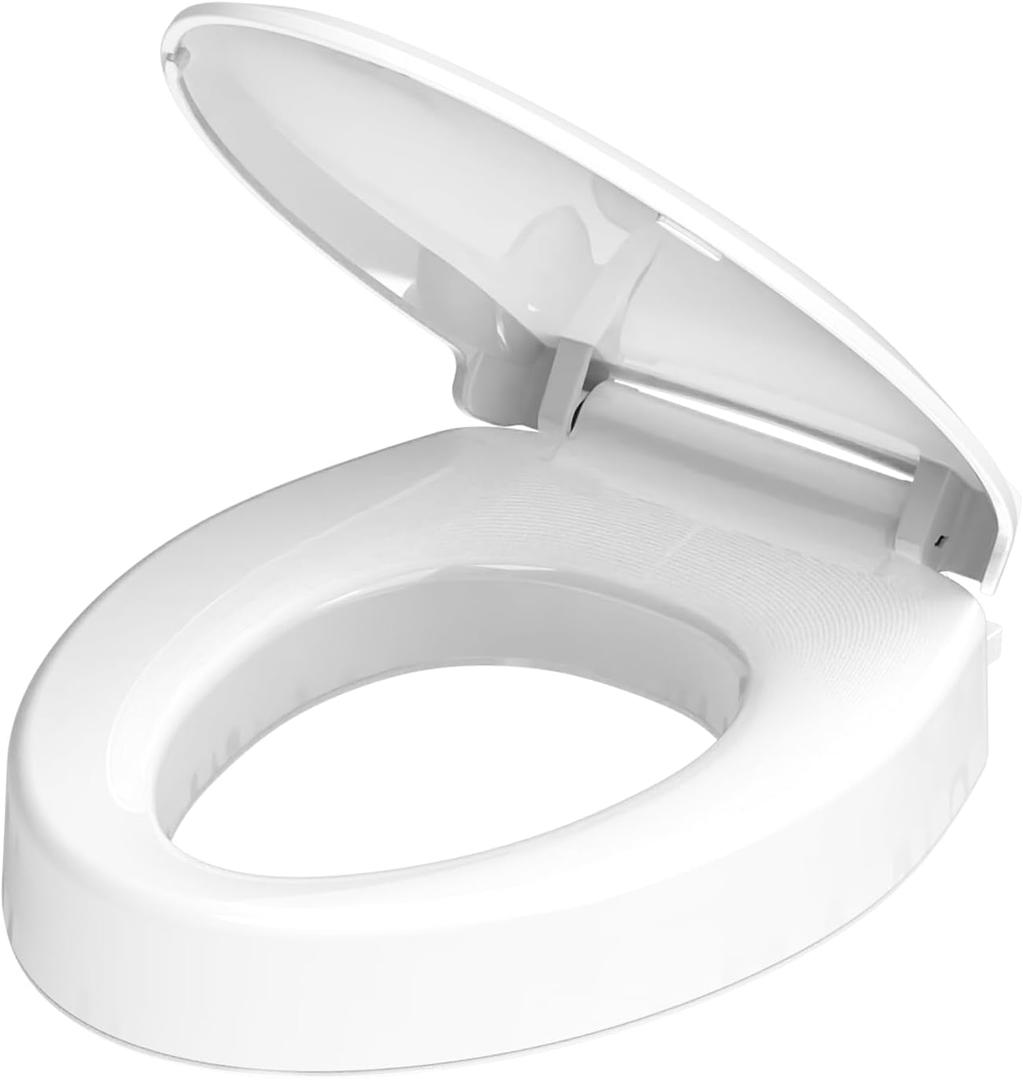 Ansffer 2.91'' Raised Toilet Seat Elongated for Elderly, Soft Close & Quick-Release, Safe Anti-Slip Rubber Pad, PP Material Easy Clean, Oblong 18.5Inch Compatible Size