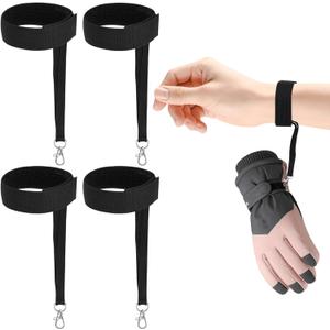 4Pcs Sports Winter Ski Gloves Elastic Wrist Strap, Snowboarding Accessories for Men, Safety Straps Supplies with Keychains for Mountaineering Snowboarding Outdoor Activities