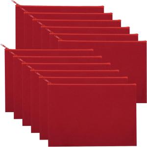 12 Pieces Cotton Canvas Makeup Bag, Multipurpose Cosmetic Bag with Zipper Travel Toiletry Pouch, Blank DIY Craft Bag (Red, XL)