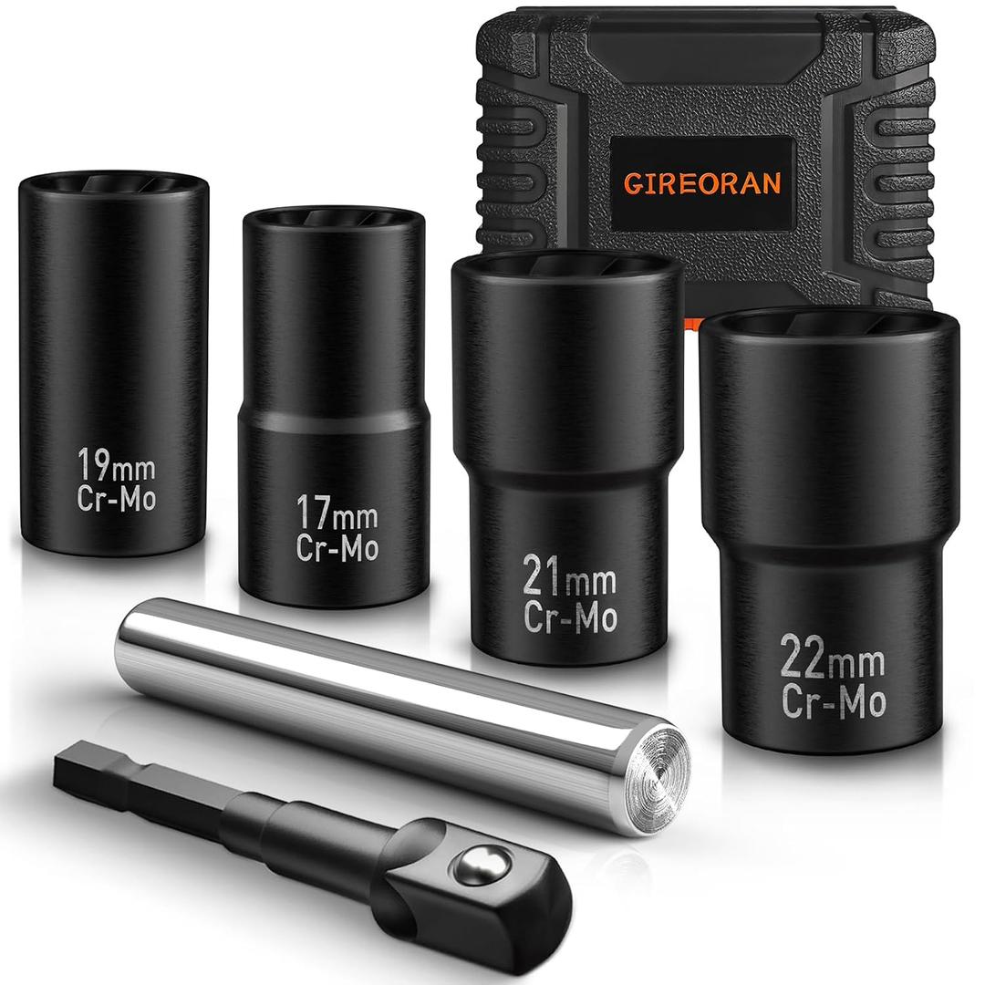 GIREORAN 6 Piece Wheel Lock Removal Kit, Lug Nut Remover, 1/2 Inch Drive Impact Bolt Extractor Socket Set for Removing Stripped, Damaged, Frozen, Rusted, Rounded-Off Bolts, Nuts