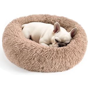  Dog & Cat Bed for Indoor Cats, 20in Calming Donut Bed (Camel)