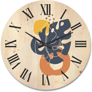 DesignQ 'Abstract Minimal Shapes Under Flowers IX' Modern Wood Wall Clock