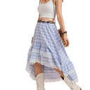 Verdusa Women's Western Cowgirl Lace Skirt Boho Asymmetrical Skirts Country Concert Outfits Blue and White 4X-Large