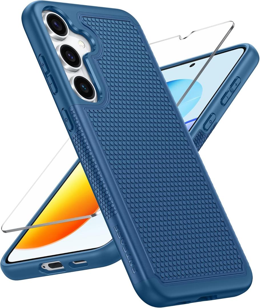 FNTCASE for Samsung Galaxy S25 Case: Dual Layer Heavy Duty Cell Phone Protective Cover Shockproof Rugged with Non-Slip Textured - Military Drop Protection Bumper Tough - 2025, 6.2 inch (Blue)