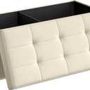 SONGMICS MAZIE Collection - 43 Inches Folding Storage Ottoman Bench, Ottoman Foot Rest, End of Bed Bench, Storage Chest, Load 660 lb, for Living Room, Bedroom, Entryway, Cream White ULSF77BE, 15"D x 43"W x 15"H