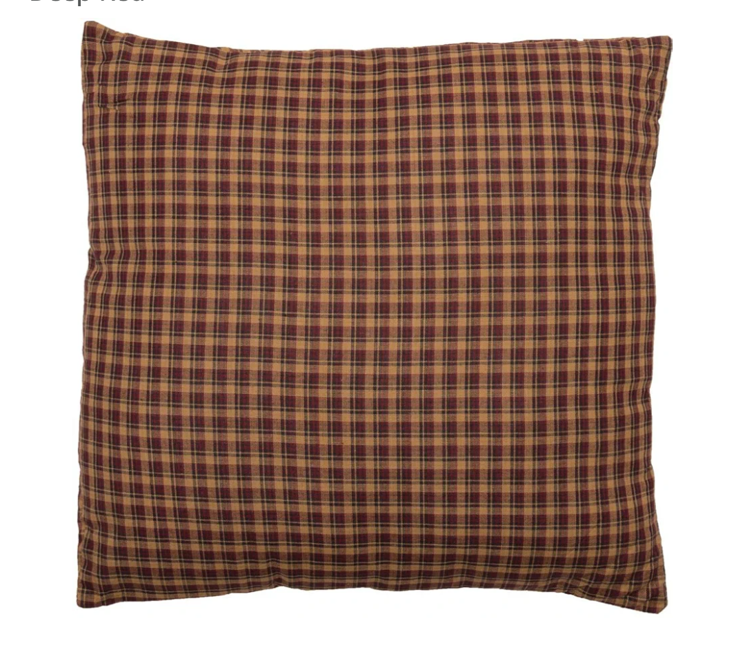 VHC Brands Patriotic Patch Plaid Cotton Primitive Bedding Square 16x16 Filled Pillow, 1 Count (Pack of 1), Deep Red And Deep Black