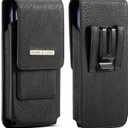 Phone Holster with Belt Clip for iPhone 17/16/15/14/13/12 Pro Max & Plus, Galaxy S25/S24/S23/S22 Ultra & Plus, Premium Leather Pouch with Card Holder, Magnetic Closure, Rugged Outdoor Case - L Black