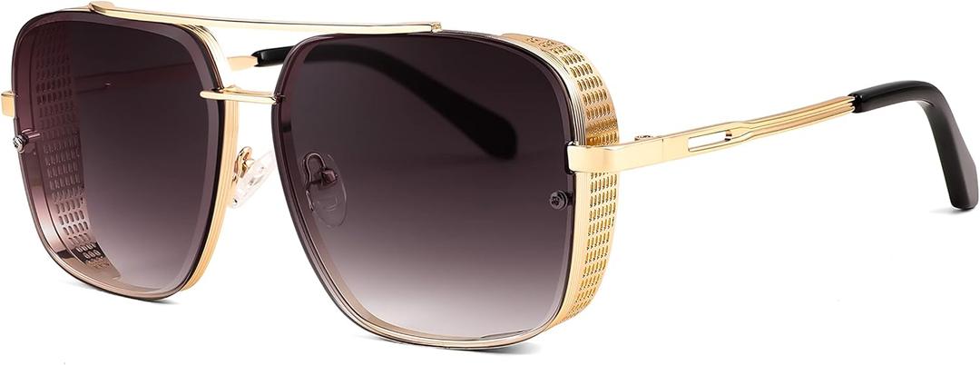 FEISEDY Sunglasses Mens Women Vintage Pilot Square Trendy Metal Steampunk Fishing Driving Sun Glasses B2894 (Gold Gradient Black)