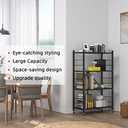 Folding Storage Shelves, 5-Tier/4-Tier/3-Tier Metal Collapsible Shelves with Wheels, Shelving Units and Storage Rack, Rolling Shelf No Assemble. (Black)