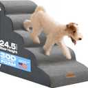 Dog Stairs for High Beds Up to 26", Extra-Tall 24.5" 5-Step Foam Pet Ramp with Washable Cover, Gentle Slope Steps, Bed & Couch Ladder for Small Medium Dogs & Senior Cat, Puppy Climbing Stairs (Light Grey)