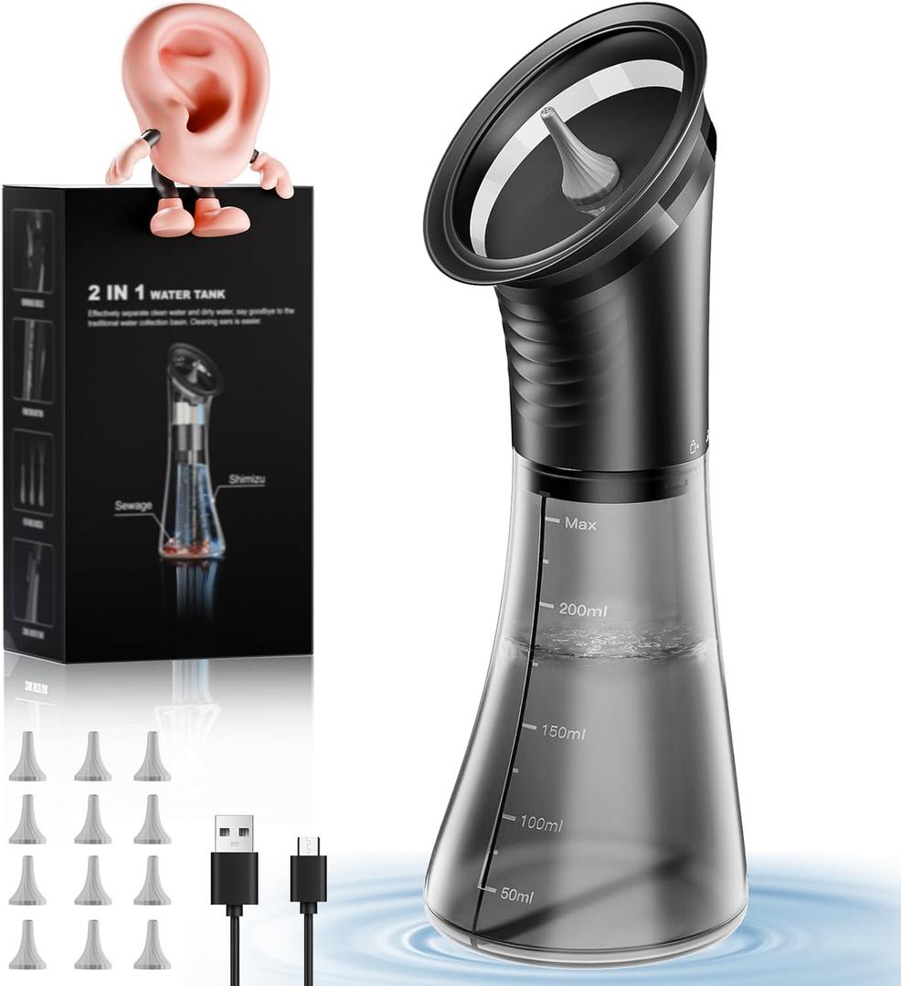 Ear Wax Removal - Electric Ear Cleaner with LED Display, Ear Cleaning Kit Effective & Safe Ear Wax Cleaner Irrigation Flushing System, 3 Pressure Modes, 12 Tips