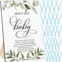 Geetery 51 Pcs Don't Say Baby Game Sign Greenery Cool Baby Shower Game 50 Pacifier Necklace Wooden Don't Say Sign Plastic Pacifier Party Favor for Gender Reveal(Greenery,Blue)