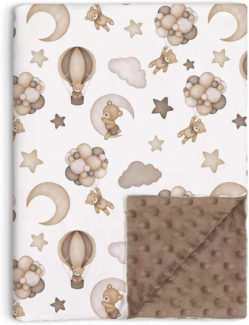 Bear Baby Blanket for Unisex Boys Girls, Brown Bear Toddler Soft Minky Blanket with Double Layer Dotted Backing, Nursery Newborn Baby Crib Receiving Blanket, 30"x40"