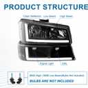 LED DRL Headlights Assembly Compatible with 2003-2006 Chevy Silverado/2003-2006 Avalanche without Factory Cladding Replacements Clear Reflector Black Housing