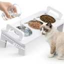 Elevated Cat Food Bowl, 3 Stainless Steel Raised Cat Bowls with Stand, 15Tilted Cats Bowl for Small Dog, Cats Food and Water Bowl Set, Anti Vomitting, Whisker Fatigue and Dishwasher Safe (White)