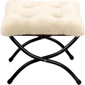 HollyHOME 15"(H) Folding Footrest Stool, Upholstered Small Foldable Ottoman, Accent Padded Sofa Foot Stool for Lazy Chair, Metal Frame Portable Foot Rest Ottoman for Home, Living Room, Bedroom, Beige (Faux-fur Beige)