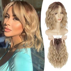 Lommel Hair Topper for Women 12 Inch Short Wavy Hair topper with Thinning Hairs Natural-Looking Wiglett Lightweight & Add Volume Hairpiece for White Roots Cover for Daily(Ombre Brown Blonde)