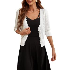 GRACE KARIN Womens Sweater Cropped Cardigan Knit Shrugs for Dresses Tops Button Down Lightweight Soft (Small, White)