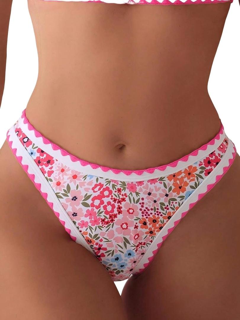 ZAFUL Women Cheeky Bikini Bottoms Wave Swimsuit Swim Briefs Bathing Basic Suit Bottom (Medium, 3-pink)